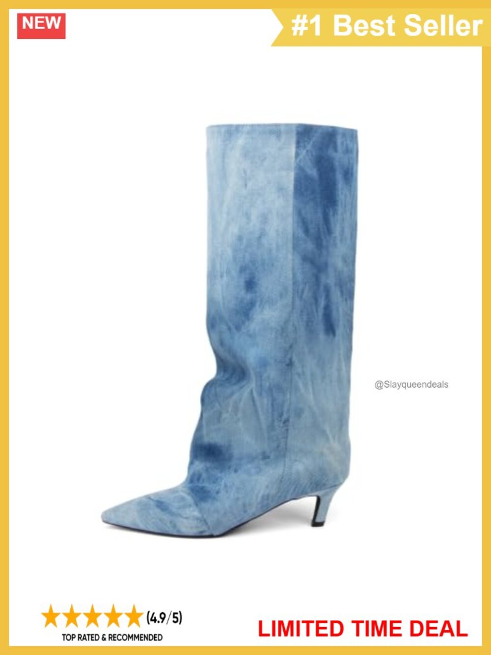 Knee High Pointed Toe Kitten Heel Fold Over Slouchy Pull On Boots